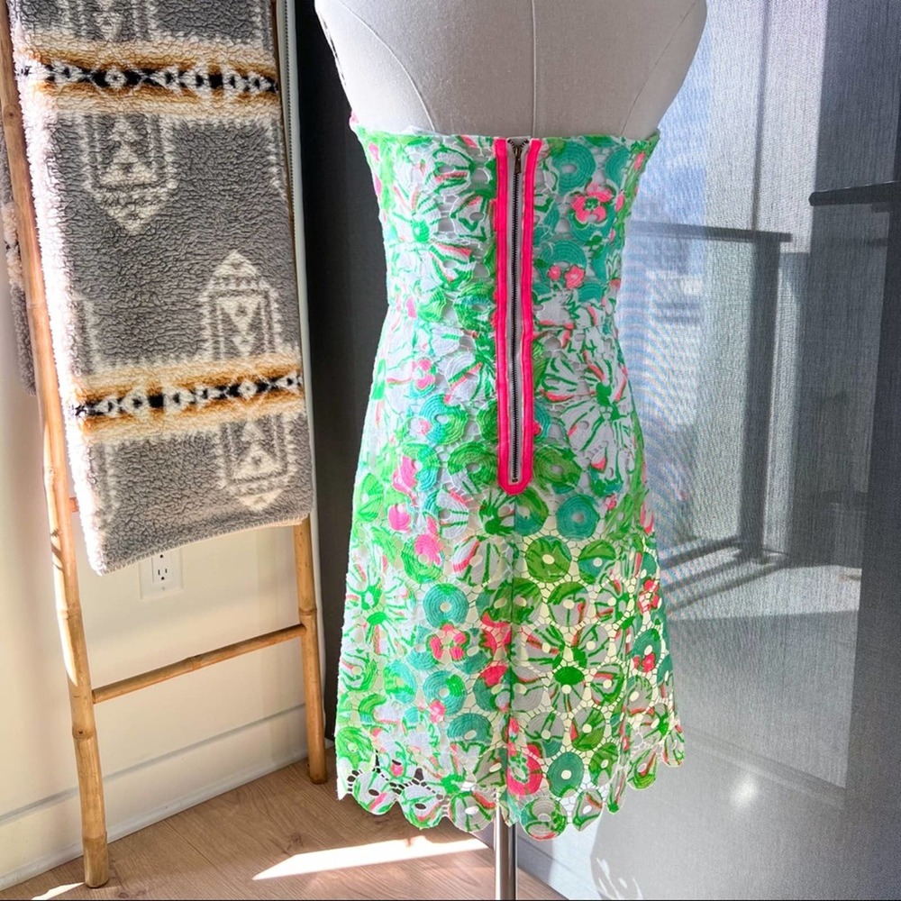 Lilly Pulitzer Rana Splish Splash White Green Pink Lace Off The Shoulder Dress 4 - Picture 4 of 8